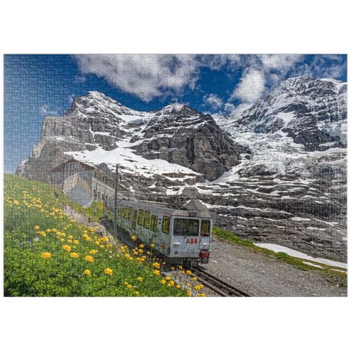 MyPuzzle Jungfraubahn an der Station Eiger Gletscher gegen Eiger und Mönch - Premium 1000 Teile Puzzle - MyPuzzle Sonderkollektion von Puzzle Galaxy von MyPuzzle.com