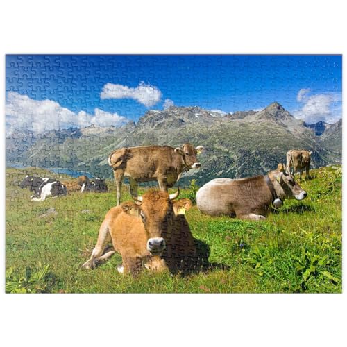 MyPuzzle Kühe am Weg vom Corvatsch-Murtel mit Piz Polaschin und Oberengadiner Seen, St. Moritz - Premium 500 Teile Puzzle - MyPuzzle Sonderkollektion von Puzzle Galaxy von MyPuzzle.com