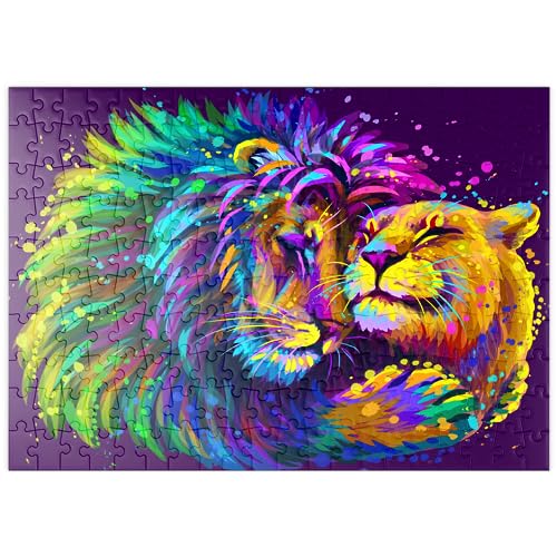 MyPuzzle Künstlerisches, neonfarbener Löwe umarmt Löwin im Stil der Pop-Art - Premium 200 Teile Puzzle - MyPuzzle Sonderkollektion von Puzzle Galaxy von MyPuzzle.com