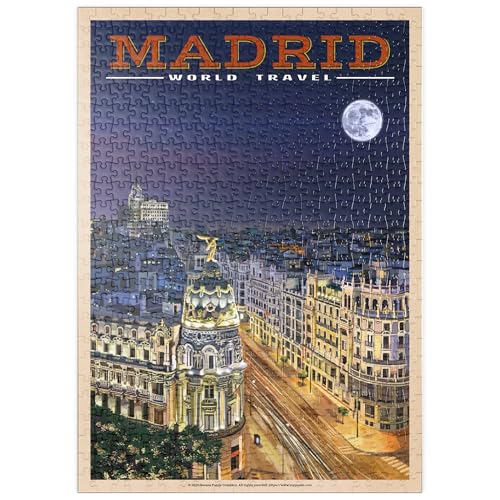 MyPuzzle Madrid, Spanien - Gran Vía bei Nacht, Vintage Travel Poster - Premium 500 Teile Puzzle - MyPuzzle Sonderkollektion von Havana Puzzle Company von MyPuzzle.com