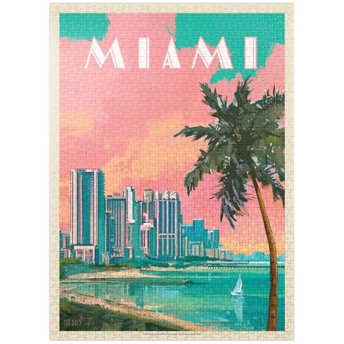 Miami, FL: South Beach, Vintage Poster - Premium 1000 Teile Puzzle für Erwachsene von MyPuzzle.com