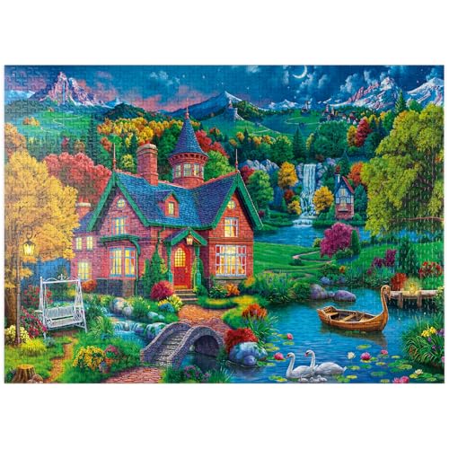 MyPuzzle Abendhaus in den Bergen - Premium 1000 Teile Puzzle für Erwachsene von MyPuzzle.com