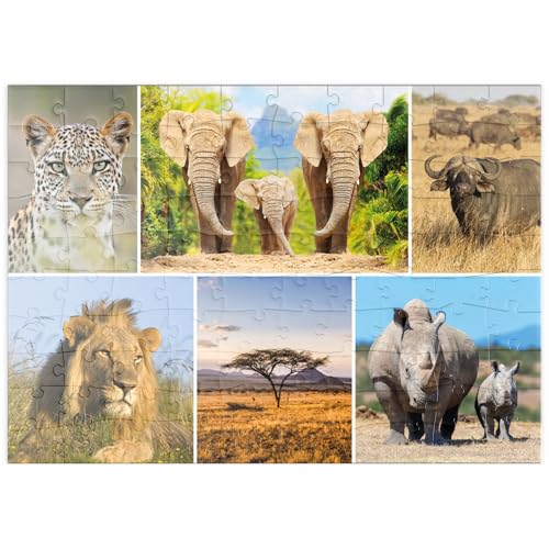 MyPuzzle Afrika-Safari - Löwe, Elefant, Leopard, Nashorn, Büffel - Premium 100 Teile Puzzle - MyPuzzle Sonderkollektion von Starnberger Spiele von MyPuzzle.com