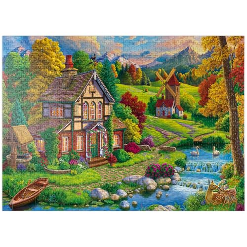 MyPuzzle Beautiful Cozy House by The River - Premium 1000 Teile Puzzle für Erwachsene von MyPuzzle.com