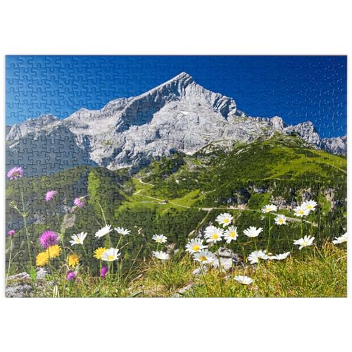 MyPuzzle Blick vom Kreuzjoch (1719m) zur Hochalm gegen Alpspitze (2628m) mit Margeriten - Premium 500 Teile Puzzle - MyPuzzle Sonderkollektion von Puzzle Galaxy von MyPuzzle.com