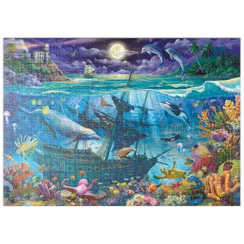 MyPuzzle Delfine und Wrack bei Mondschein - Premium 500 Teile Puzzle - MyPuzzle Sonderkollektion von Puzzle Galaxy von MyPuzzle.com