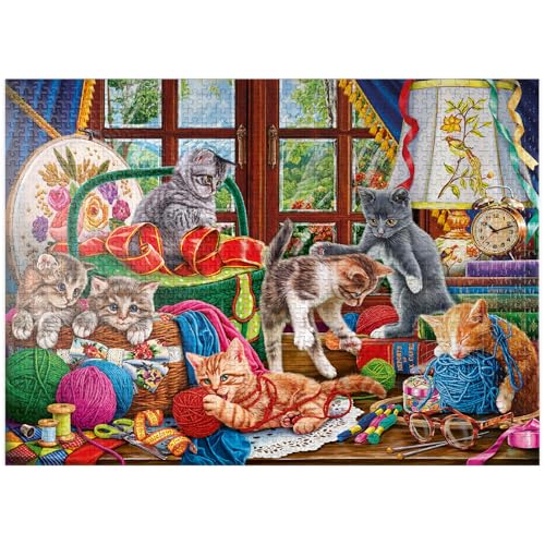 MyPuzzle Die fröhlichen Kätzchen mit Garn - Premium 1000 Teile Puzzle für Erwachsene von MyPuzzle.com