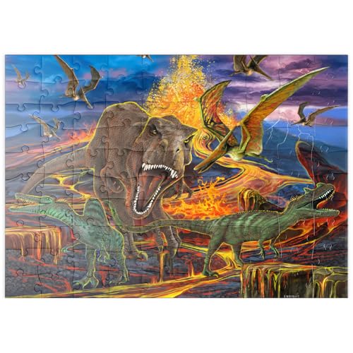 MyPuzzle Dramatische Dinosaurier-Szene – T-Rex und Raptoren vor Vulkaneruption - Premium 100 Teile Puzzle - MyPuzzle Sonderkollektion von Puzzle Galaxy von MyPuzzle.com