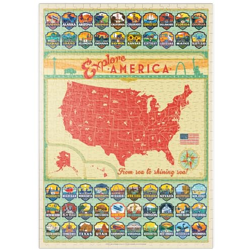 MyPuzzle Entdecke Amerika: 50 Staatswappen, Vintage Poster - Premium 500 Teile Puzzle - MyPuzzle Sonderkollektion von Anderson Design Group von MyPuzzle.com