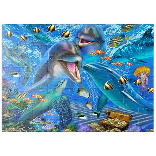 MyPuzzle Farbenfrohe Unterwasserwelt – Delfine, Meeresschildkröten & Tropische Fische - Premium 100 Teile Puzzle - MyPuzzle Sonderkollektion von Puzzle Galaxy von MyPuzzle.com