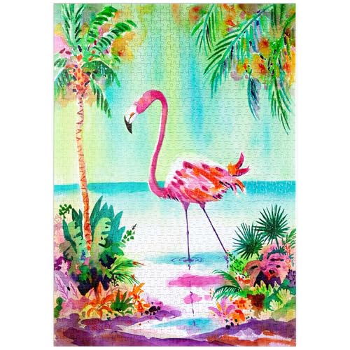 MyPuzzle Flamingo-Lagune – Aquarellkunstwerk - Premium 1000 Teile Puzzle - MyPuzzle Sonderkollektion von Puzzle Galaxy von MyPuzzle.com