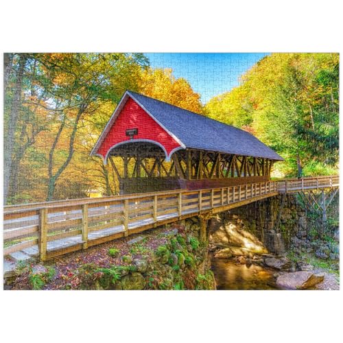 MyPuzzle Flume Covered Bridge – Herbstidylle in New Hampshire - Premium 1000 Teile Puzzle - MyPuzzle Sonderkollektion von Puzzle Galaxy von MyPuzzle.com