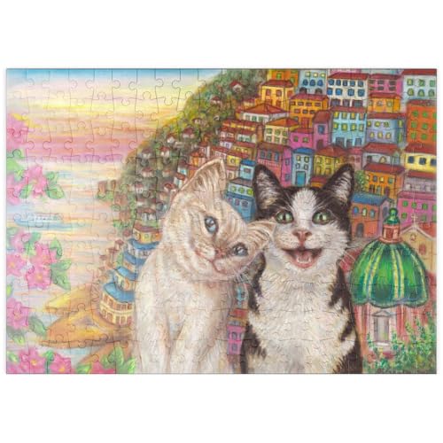 MyPuzzle Fröhliche Katzen in mediterraner Küstenstadt – Farbenfrohe Illustration - Premium 200 Teile Puzzle - MyPuzzle Sonderkollektion von Puzzle Galaxy von MyPuzzle.com