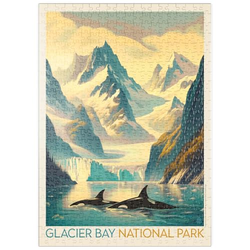 MyPuzzle Glacier Bay National Park: Gliding Orcas, Vintage Poster - Premium 500 Teile Puzzle - MyPuzzle Sonderkollektion von Anderson Design Group von MyPuzzle.com