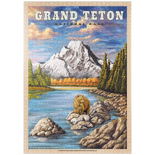 MyPuzzle Grand Teton National Park - Grizzly Bear Hug, Vintage Travel Poster - Premium 1000 Teile Puzzle - MyPuzzle Sonderkollektion von Havana Puzzle Company von MyPuzzle.com