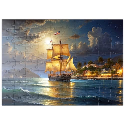 MyPuzzle Historisches Segelschiff bei Mondschein auf hoher See - Premium 100 Teile Puzzle - MyPuzzle Sonderkollektion von Puzzle Galaxy von MyPuzzle.com