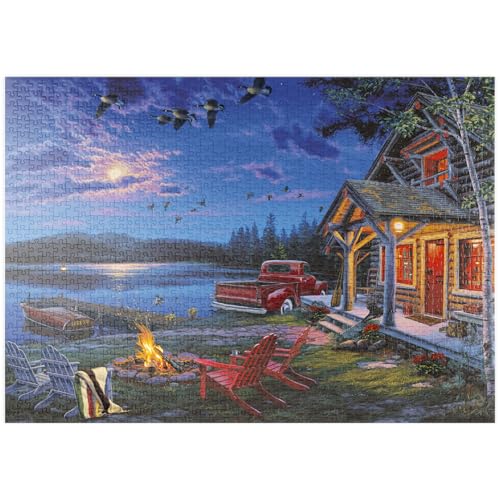 MyPuzzle Hütte am See im Mondschein - Premium 1000 Teile Puzzle - MyPuzzle Sonderkollektion von Puzzle Galaxy von MyPuzzle.com