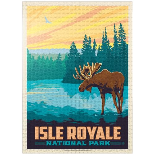 MyPuzzle Isle Royale National Park Morning Elch Vintage Poster - Premium 1000 Teile Puzzle für Erwachsene von MyPuzzle.com