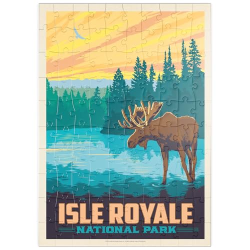 MyPuzzle Isle Royale National Park: Morning Moose, Vintage Poster - Premium 100 Teile Puzzle - MyPuzzle Sonderkollektion von Anderson Design Group von MyPuzzle.com