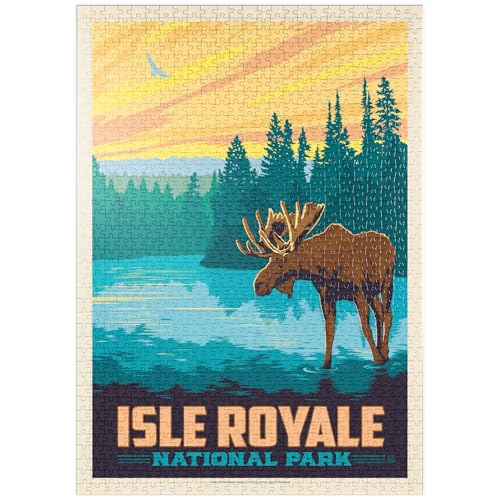 MyPuzzle Isle Royale National Park: Morning Moose, Vintage Poster - Premium 1000 Teile Puzzle - MyPuzzle Sonderkollektion von Anderson Design Group von MyPuzzle.com