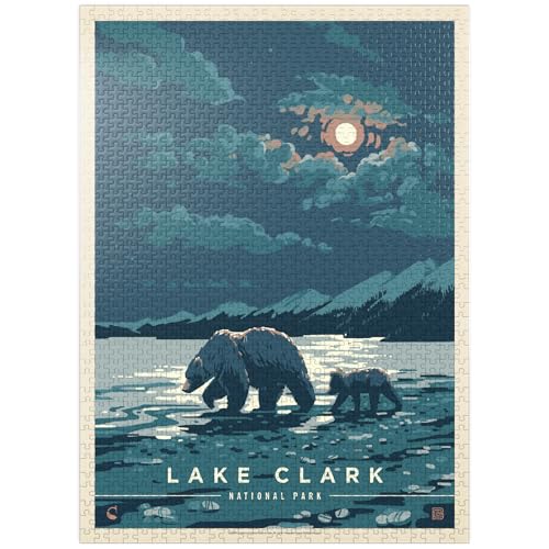 MyPuzzle Lake Clark National Park: Moonlighting, Vintage Poster - Premium 1000 Teile Puzzle für Erwachsene von MyPuzzle.com