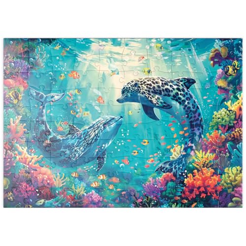 MyPuzzle Leoparden-Delfine am Korallenriff - Fantasie-Tiere in der Unterwasserwelt - Premium 100 Teile Puzzle - MyPuzzle Sonderkollektion von Starnberger Spiele von MyPuzzle.com