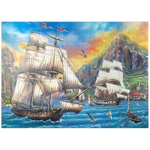 MyPuzzle Majestätische Segelboote im Meer - Premium 1000 Teile Puzzle für Erwachsene von MyPuzzle.com