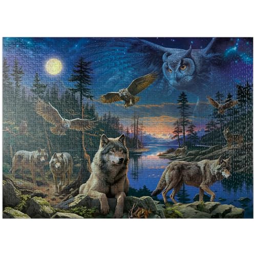 MyPuzzle Nacht Wölfe & Eulen - Premium 1000 Teile Puzzle für Erwachsene von MyPuzzle.com