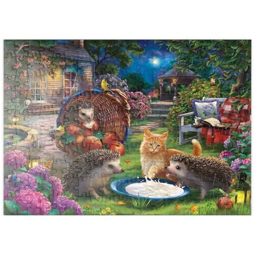 MyPuzzle Nacht im Gartenparadies, Igel & Kätzchen - Premium 200 Teile Puzzle - MyPuzzle Sonderkollektion von Puzzle Galaxy von MyPuzzle.com