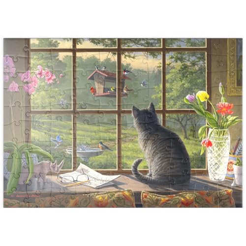 MyPuzzle Neugierige Katze und Gartenvögel - Premium 100 Teile Puzzle - MyPuzzle Sonderkollektion von Puzzle Galaxy von MyPuzzle.com