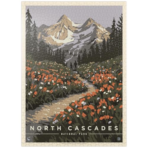 MyPuzzle North Cascades National Park - Summer Hike, Vintage Poster - Premium 1000 Teile Puzzle für Erwachsene von MyPuzzle.com