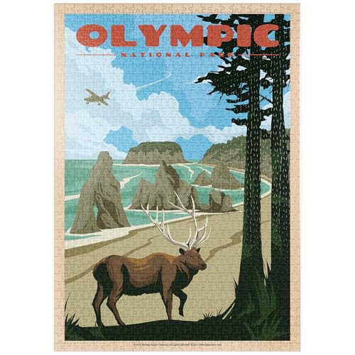 MyPuzzle Olympic National Park - Wapiti at Ruby Beach, Vintage Travel Poster - Premium 1000 Teile Puzzle - MyPuzzle Sonderkollektion von Havana Puzzle Company von MyPuzzle.com