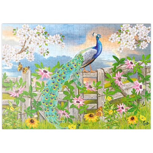 MyPuzzle Prächtiger Pfau im Frühlingsgarten – Farbenfrohe Naturidylle - Premium 500 Teile Puzzle - MyPuzzle Sonderkollektion von Puzzle Galaxy von MyPuzzle.com