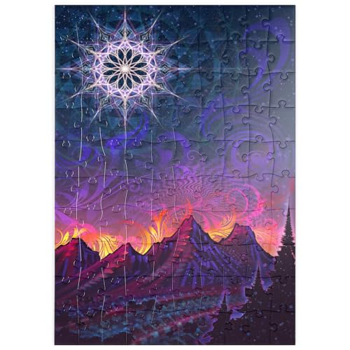 MyPuzzle Psychedelische Berglandschaft – Spirituelle Kunst mit leuchtendem Mandala - Premium 100 Teile Puzzle - MyPuzzle Sonderkollektion von Puzzle Galaxy von MyPuzzle.com