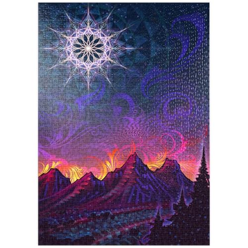 MyPuzzle Psychedelische Berglandschaft – Spirituelle Kunst mit leuchtendem Mandala - Premium 1000 Teile Puzzle - MyPuzzle Sonderkollektion von Puzzle Galaxy von MyPuzzle.com