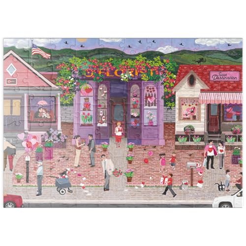 MyPuzzle Romantische Kleinstadt – Valentinstagszauber in der Blumenstraße - Premium 100 Teile Puzzle - MyPuzzle Sonderkollektion von Puzzle Galaxy von MyPuzzle.com