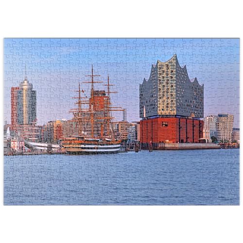 MyPuzzle Segelschiff Amerigo Vespucci an der Überseebrücke im Hafen mit Elbphilharmonie - Premium 500 Teile Puzzle - MyPuzzle Sonderkollektion von Puzzle Galaxy von MyPuzzle.com