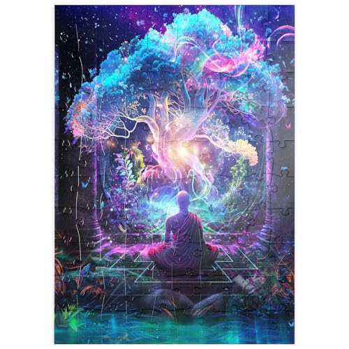 MyPuzzle Spirituelle Fantasie-Illustration – Mönch meditiert vor leuchtendem Baum - Premium 100 Teile Puzzle - MyPuzzle Sonderkollektion von Puzzle Galaxy von MyPuzzle.com