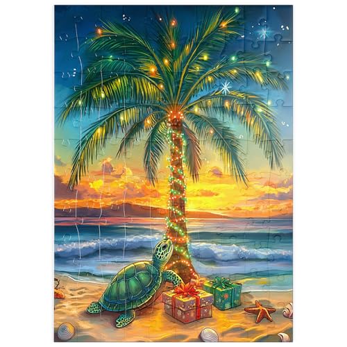 MyPuzzle Tropische Weihnachtsillustration – Palme mit Lichtern am Strand - Premium 100 Teile Puzzle - MyPuzzle Sonderkollektion von Puzzle Galaxy von MyPuzzle.com