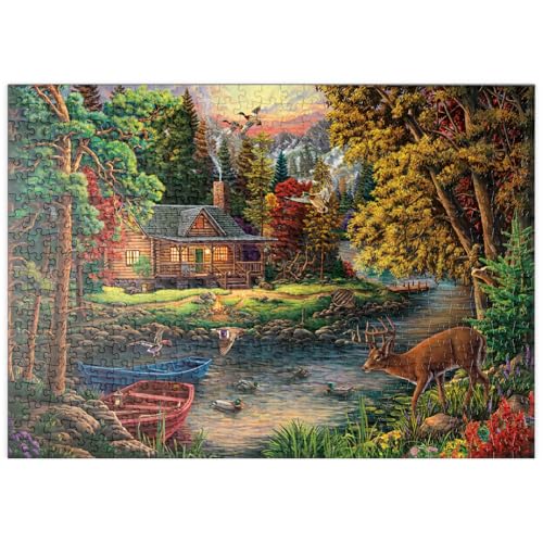 MyPuzzle Waldhütte am funkelnden Fluss - Premium 500 Teile Puzzle - MyPuzzle Sonderkollektion von Puzzle Galaxy von MyPuzzle.com