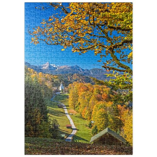 MyPuzzle Weg nach Wamberg, Kirche St. Anna gegen Daniel, Garmisch-Partenkirchen - Premium 500 Teile Puzzle - MyPuzzle Sonderkollektion von Puzzle Galaxy von MyPuzzle.com