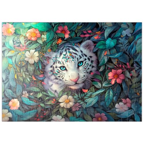 MyPuzzle Weißes Tigerjunges umgeben von bunten Dschungelblumen - Premium 200 Teile Puzzle - MyPuzzle Sonderkollektion von Puzzle Galaxy MyPuzzle Weißes Tigerjunges umgeben von bunten Dschungelblumen - Premium 200 Teile Puzzle - MyPuzzle Sonderkollektion von Puzzle Galaxy von MyPuzzle.com
