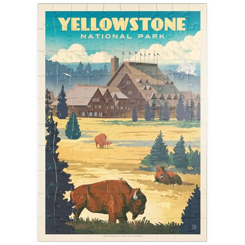 MyPuzzle Yellowstone National Park: Old Faithful Inn Bisons, Vintage Poster - Premium 100 Teile Puzzle - MyPuzzle Sonderkollektion von Anderson Design Group von MyPuzzle.com