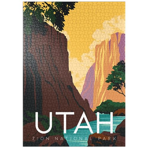 MyPuzzle Zion National Park Utah, USA, Art Deco Style Vintage Poster, Illustration - Premium 1000 Teile Puzzle - MyPuzzle Sonderkollektion von Puzzle Galaxy von MyPuzzle.com