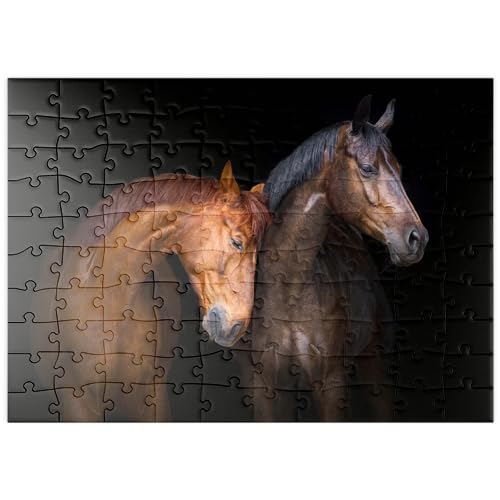 MyPuzzle Zwei Pferde vor schwarzem Hintergrund - Premium 100 Teile Puzzle - MyPuzzle Sonderkollektion von Puzzle Galaxy von MyPuzzle.com