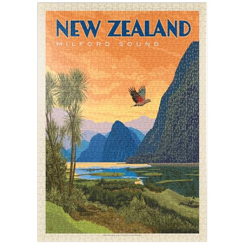 MyPuzzle Neuseeland: Milford Sound, Vintage Poster - Premium 1000 Teile Puzzle - MyPuzzle Sonderkollektion von Anderson Design Group von MyPuzzle.com