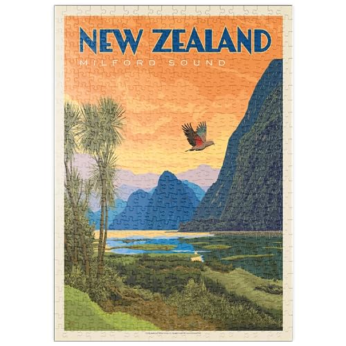 MyPuzzle Neuseeland: Milford Sound, Vintage Poster - Premium 500 Teile Puzzle - MyPuzzle Sonderkollektion von Anderson Design Group von MyPuzzle.com