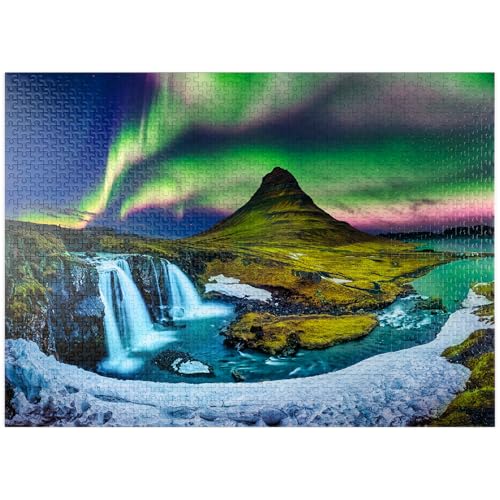 Nordlichter Aurora Borealis bei Kirkjufell in Island - Premium 1000 Teile Puzzle für Erwachsene von MyPuzzle.com