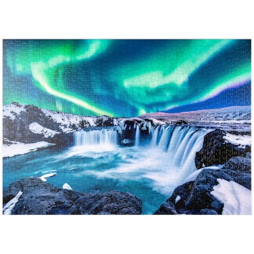 MyPuzzle Nordlichter über dem Godafoss Wasserfall in Island - Premium 1000 Teile Puzzle - MyPuzzle Sonderkollektion von Puzzle Galaxy von MyPuzzle.com