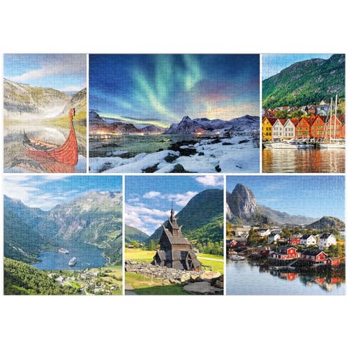 MyPuzzle Norwegen - Lofoten, Nordlichter und Geirangerfjord - Premium 1000 Teile Puzzle - MyPuzzle Sonderkollektion von Starnberger Spiele von MyPuzzle.com